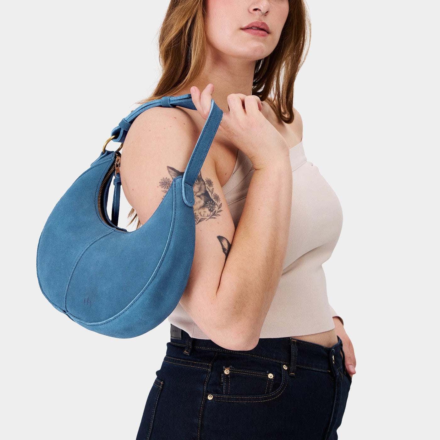 Mariner Blue*Classic | Crescent shaped shoulder bag with zipper closure and adjustable strap