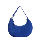 Joni Blue Classic | Crescent shaped shoulder bag with zipper closure and adjustable strap