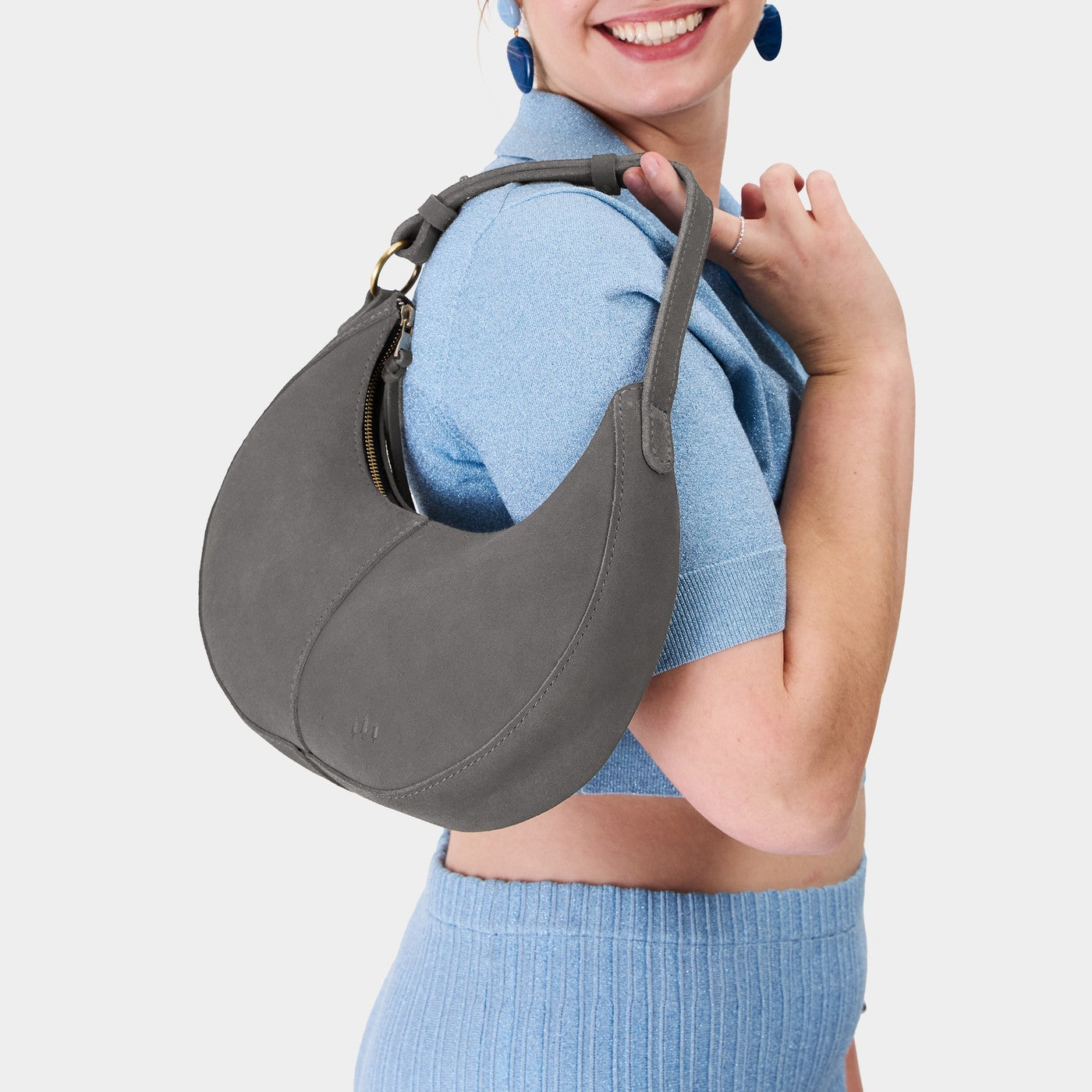 Smoke Grey*Classic | Crescent shaped shoulder bag with zipper closure and adjustable strap