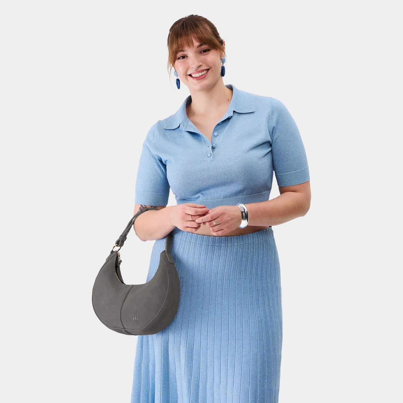 Smoke Grey*Classic | Crescent shaped shoulder bag with zipper closure and adjustable strap