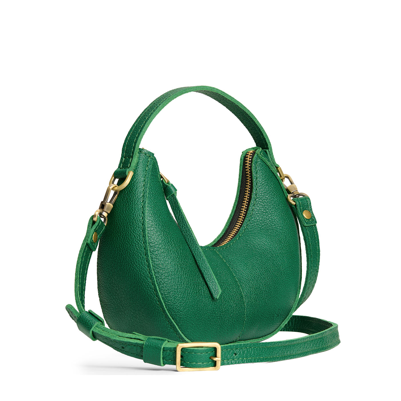 Bacalar | Crescent shaped shoulder bag with zipper closure and gold accents