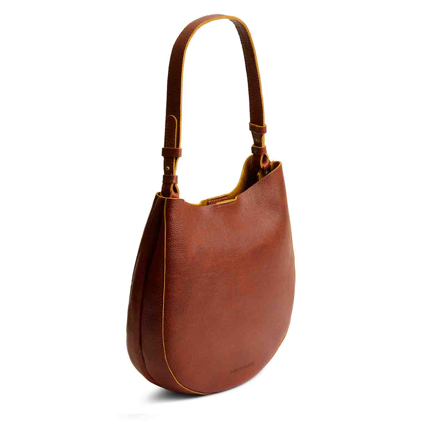 Nutmeg*Large | Rounded shoulder bag with adjustable strap on a white background