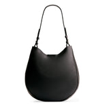 Pebbled--black Large | Rounded shoulder bag with adjustable strap on a white background