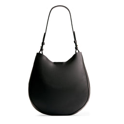 Pebbled--black*Large | Rounded shoulder bag with adjustable strap on a white background