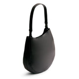 Pebbled--black Large | Rounded shoulder bag with adjustable strap on a white background