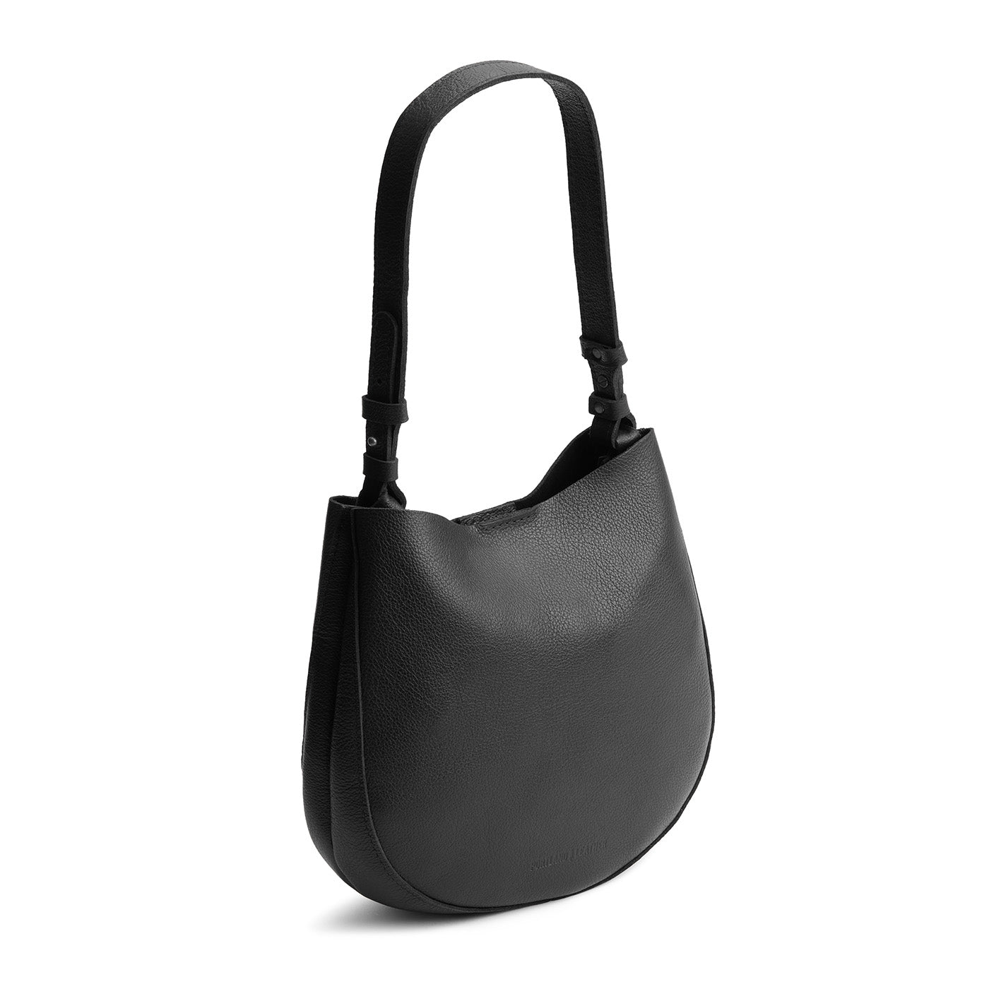 Pebbled--black*Medium | Rounded shoulder bag with adjustable strap on a white background