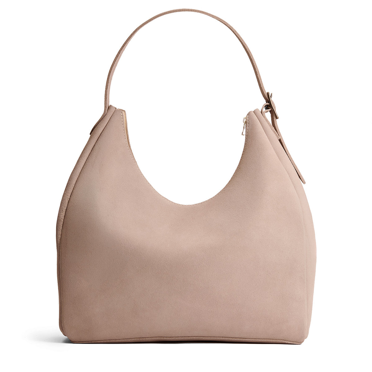 Taupe*Oversized | U-shaped, flat-bottomed leather shoulder bag with adjustable strap