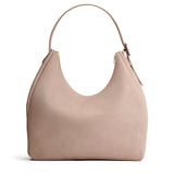 Taupe Oversized | U-shaped, flat-bottomed leather shoulder bag with adjustable strap