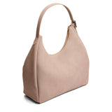 Taupe Oversized | U-shaped, flat-bottomed leather shoulder bag with adjustable strap