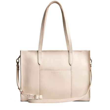 Pebbled Bone*Oversized East/West | Structured wide tote bag with overlapping panels and crossbody strap