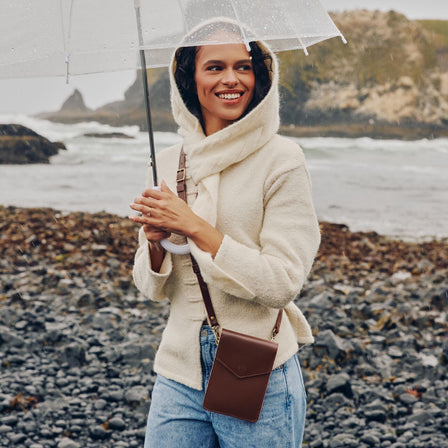 Chocolate Brown | Slim, phone-shaped crossbody purse with magnetic closure
