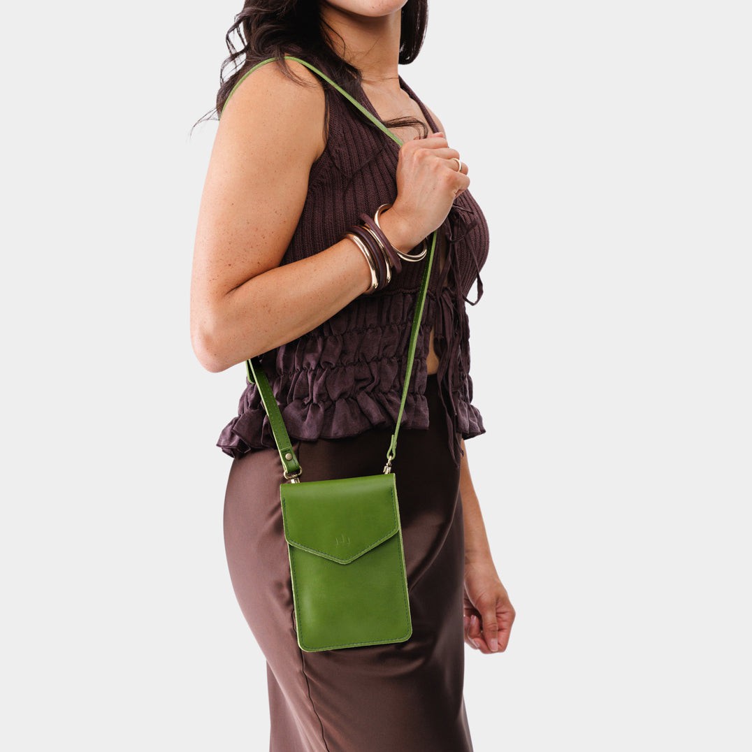 Green Apple | Slim, phone-shaped crossbody purse with magnetic closure