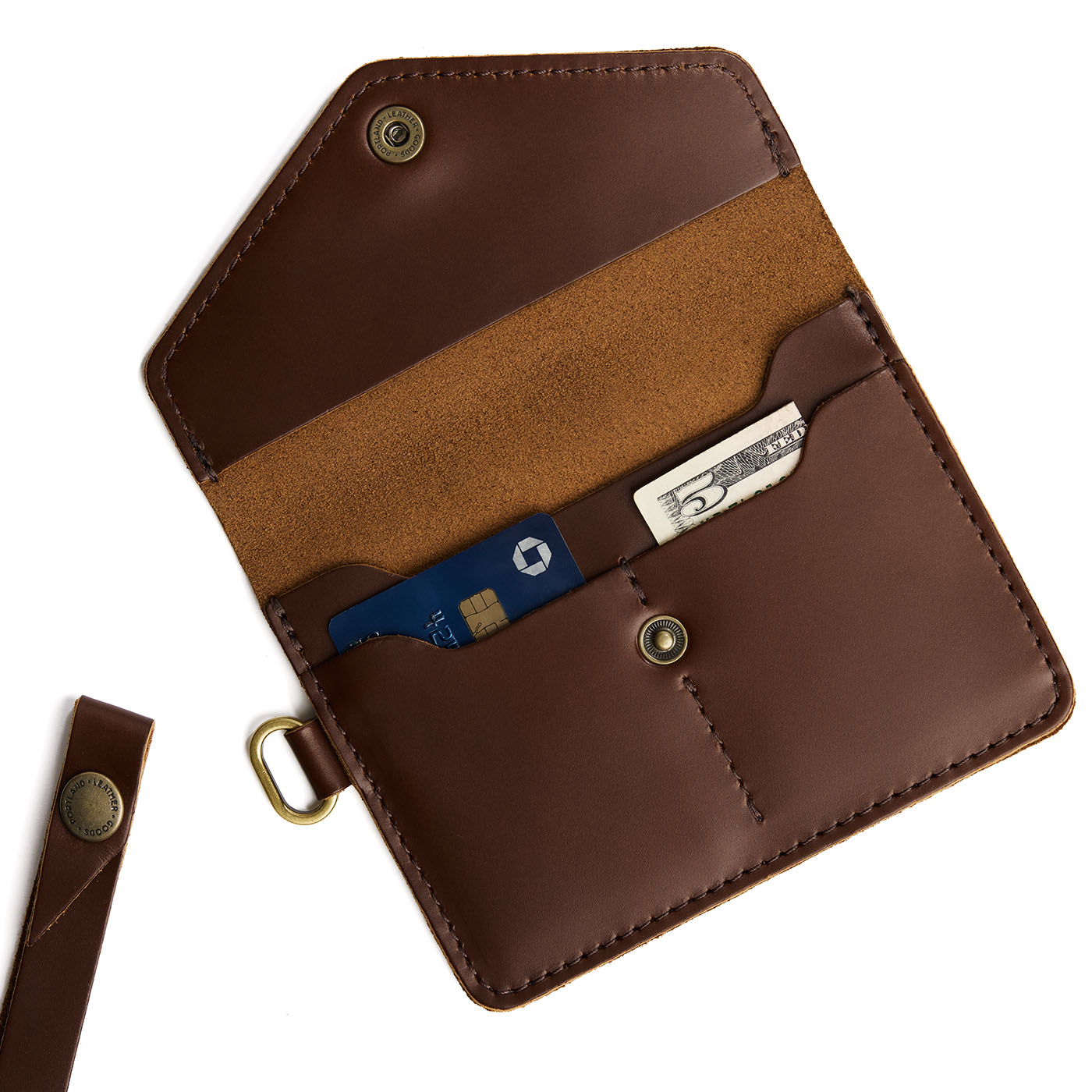 Chocolate Brown | Small Leather Passport Wristlet open