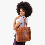 Amber Stone Medium Classic | Leather tote bag with riveted straps and exterior key loop