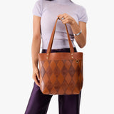Amber Stone Medium Classic | Leather tote bag with riveted straps and exterior key loop