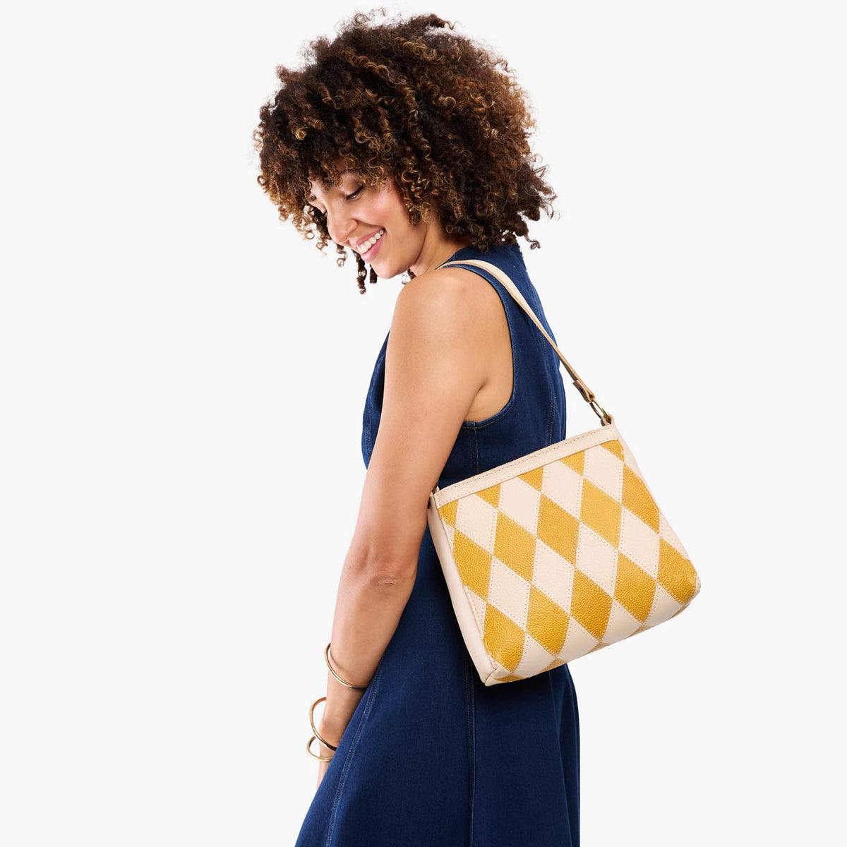 Sun Glaze*Small | Triangular shoulder bag with antiqued brass finished hardware