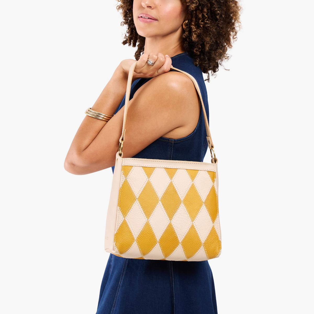 Sun Glaze*Small | Triangular shoulder bag with antiqued brass finished hardware