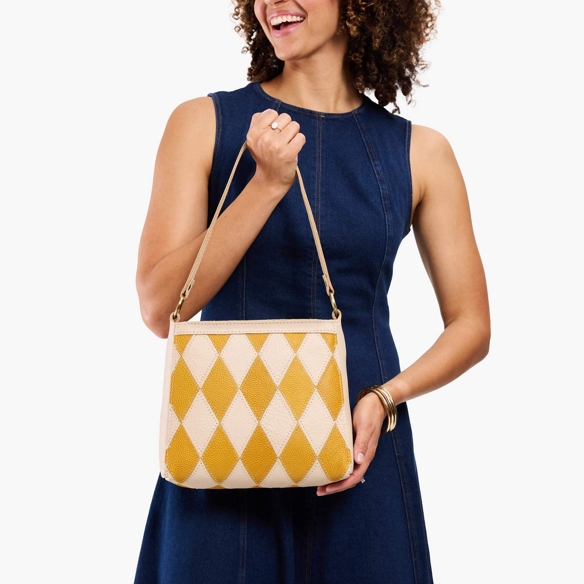 Sun Glaze*Small | Triangular shoulder bag with antiqued brass finished hardware