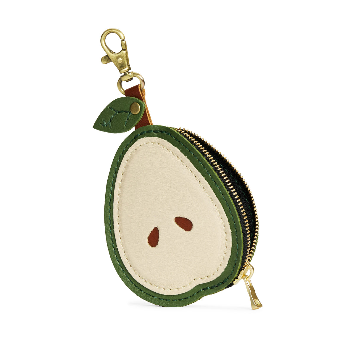 Pear | A pear-shaped leather pouch keychain with zipper and lobster clasp