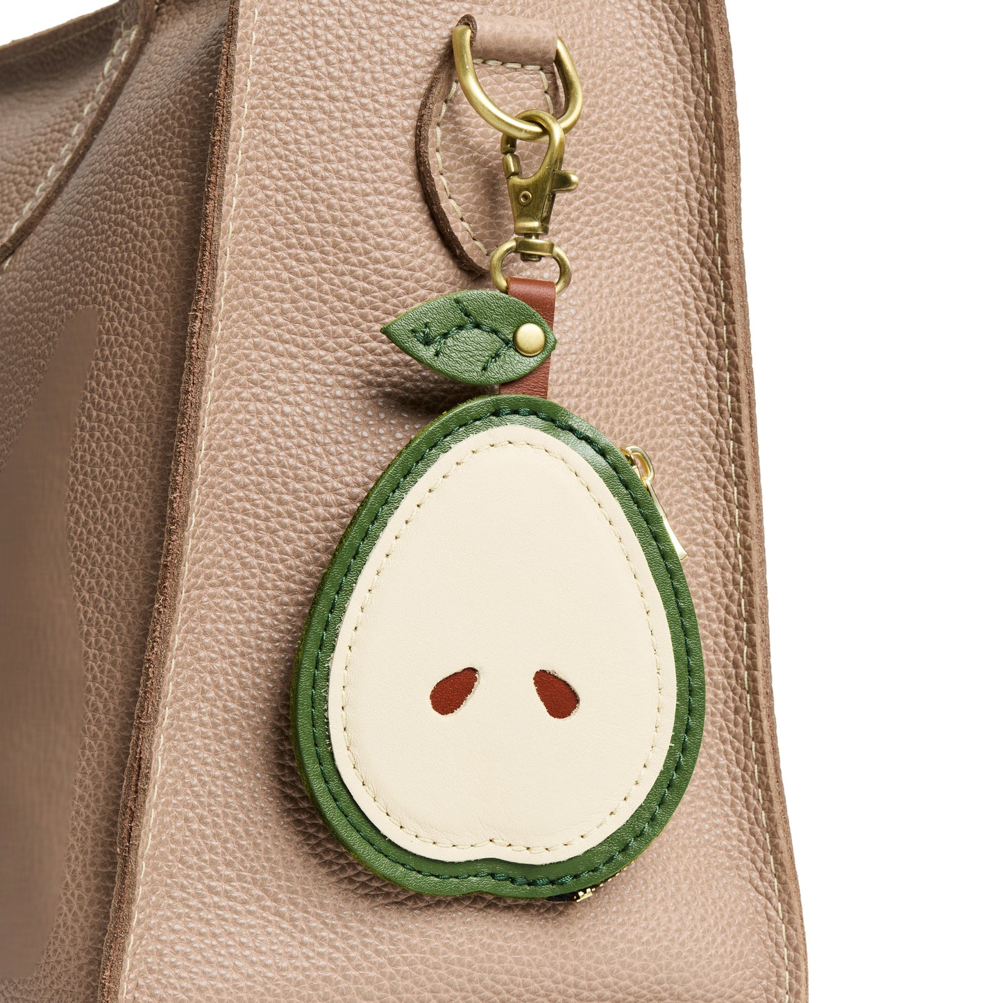 Pear | A pear-shaped leather pouch keychain with zipper and lobster clasp