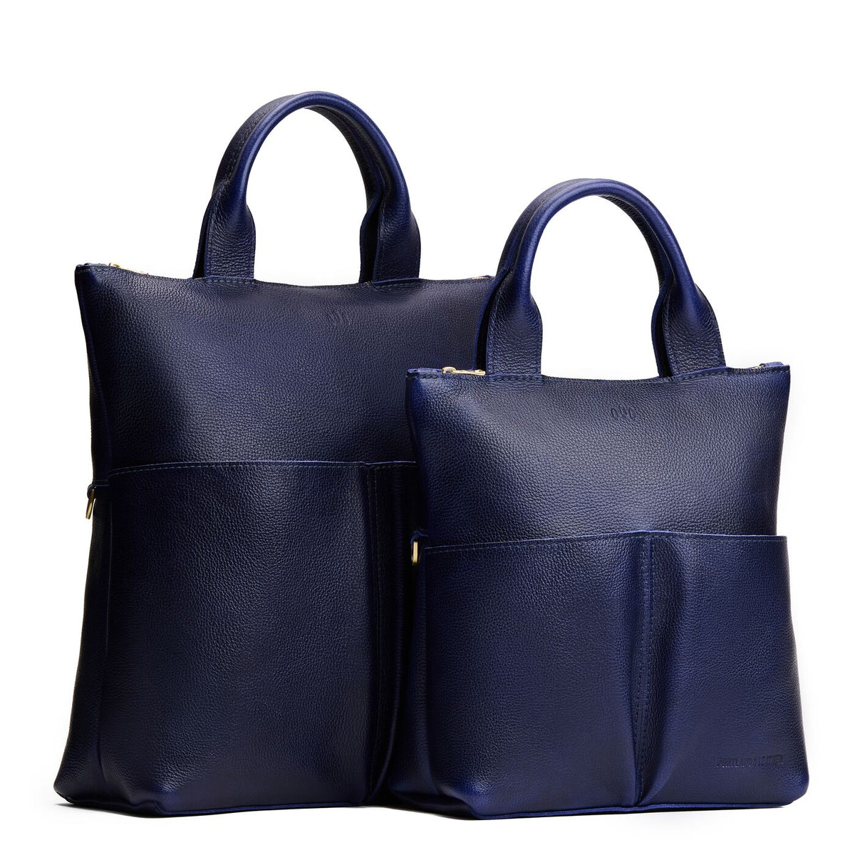 Cobalt | A comparison image of a Large and Small Pembroke Crossbody Clutch