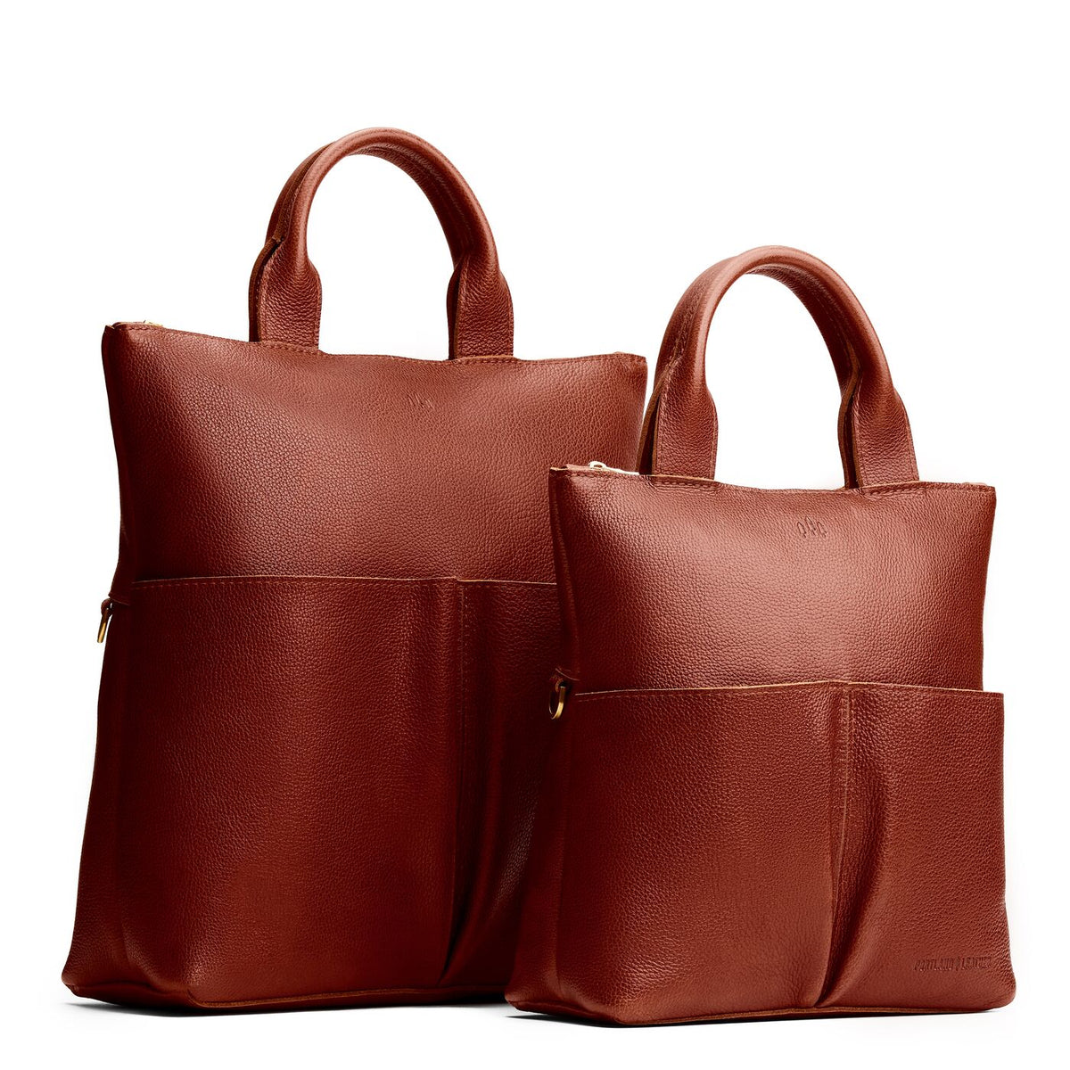 Nutmeg | A comparison image of a Large and Small Pembroke Crossbody Clutch