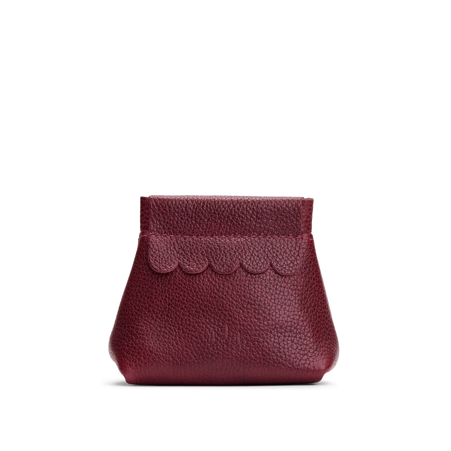 Cabernet | Leather coin pouch with scalloped edge and three Portland leather tree emblems