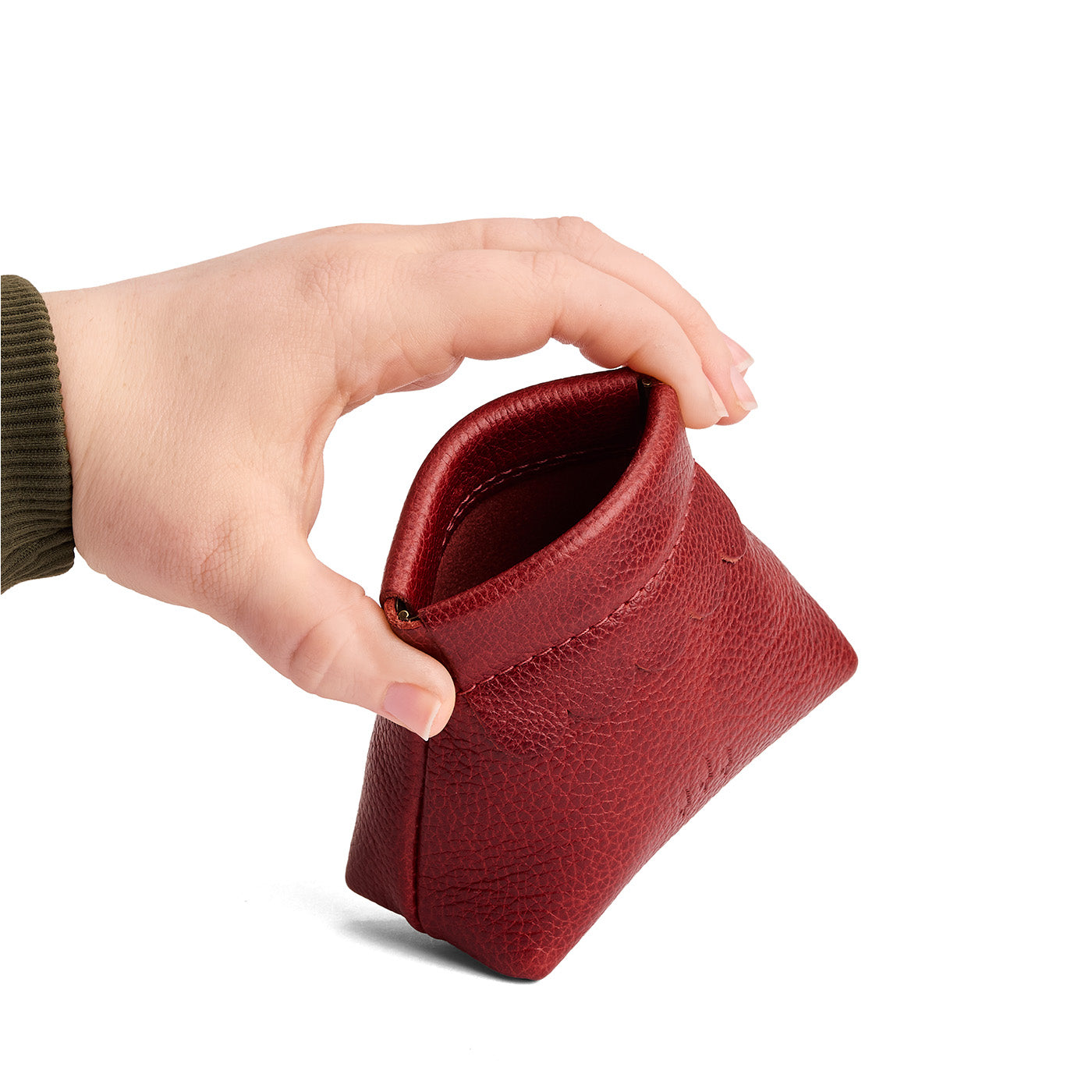 Chili Red | Leather coin pouch with scalloped edge and three Portland leather tree emblems