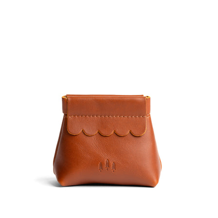 Honey | Leather coin pouch with scalloped edge and three Portland leather tree emblems