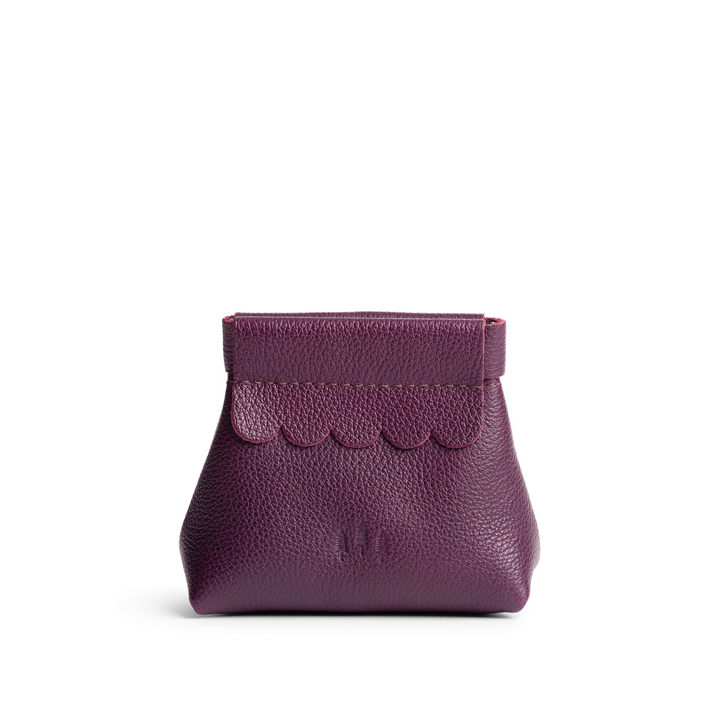Plum | Leather coin pouch with scalloped edge and three Portland leather tree emblems