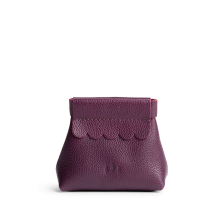 Plum | Leather coin pouch with scalloped edge and three Portland leather tree emblems