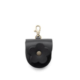 Black | U shaped pouch with leather flower applique