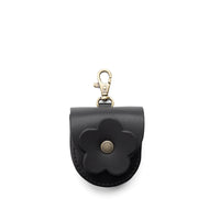 Black | U shaped pouch with leather flower applique