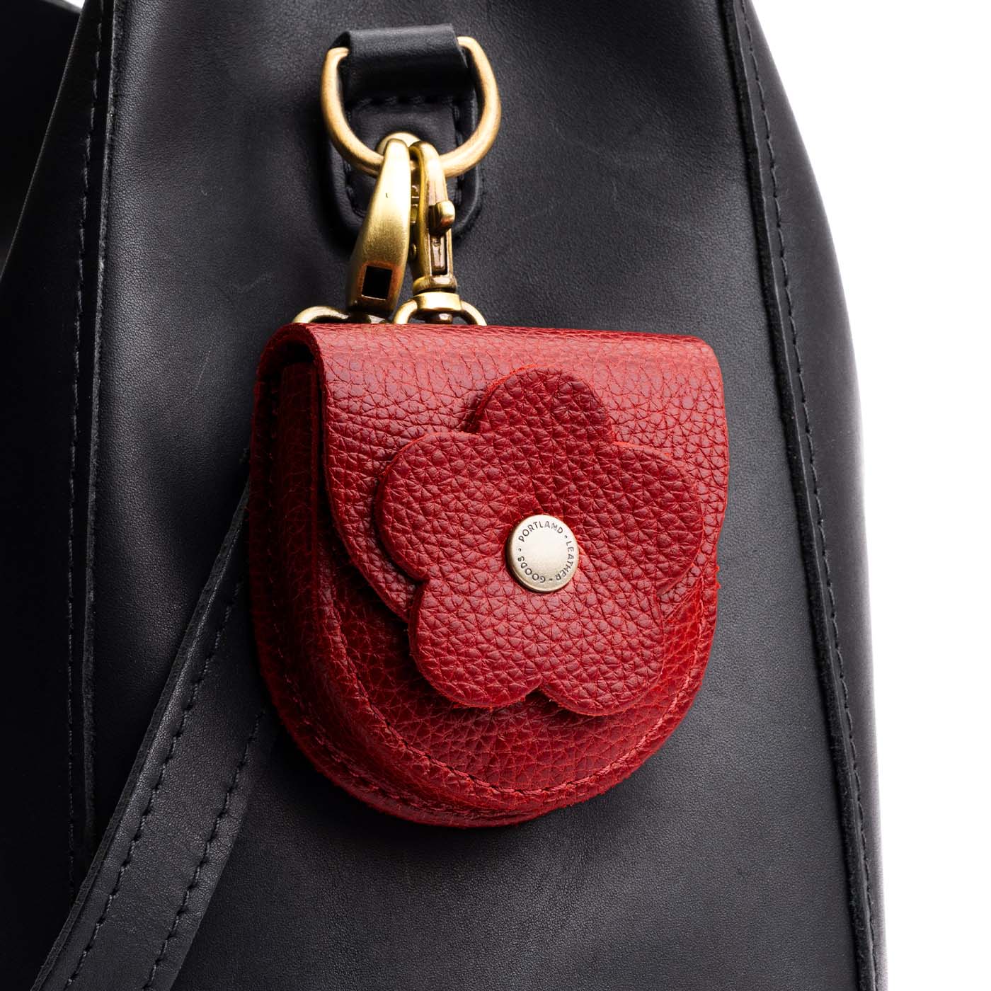 Chili Red | U shaped pouch with leather flower applique
