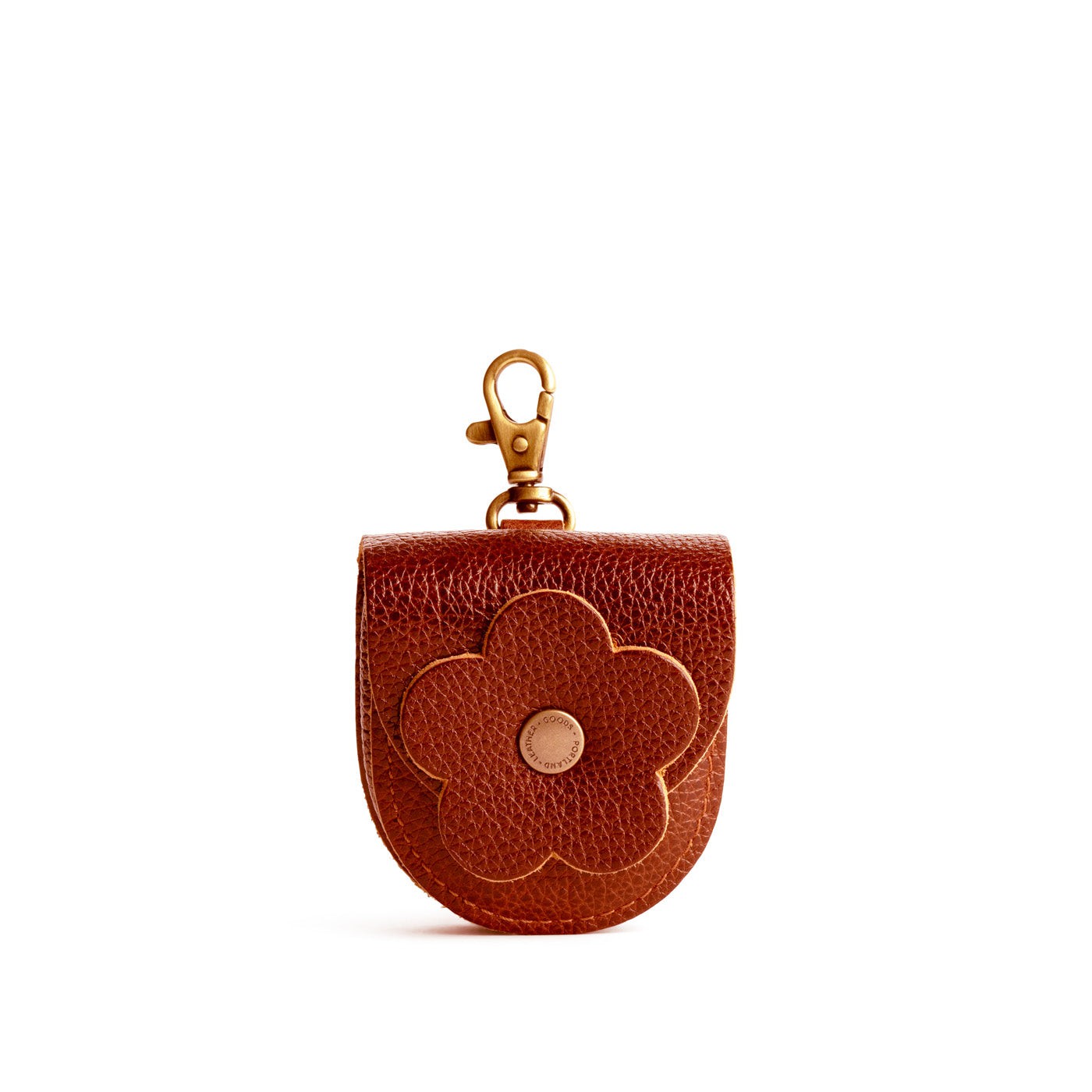 Nutmeg | U shaped pouch with leather flower applique