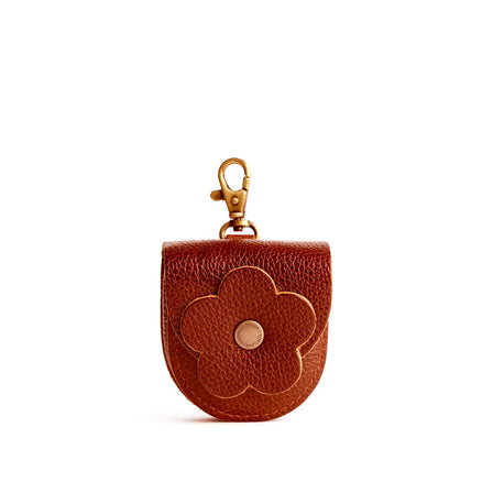 Nutmeg | U shaped pouch with leather flower applique
