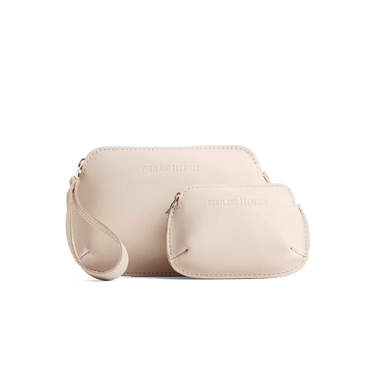Bone | Small and large pouch with top zipper and curved edges