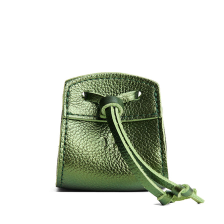 Metallic Greench | Small leather pouch with leather drawstring closure and lobster claw clasp