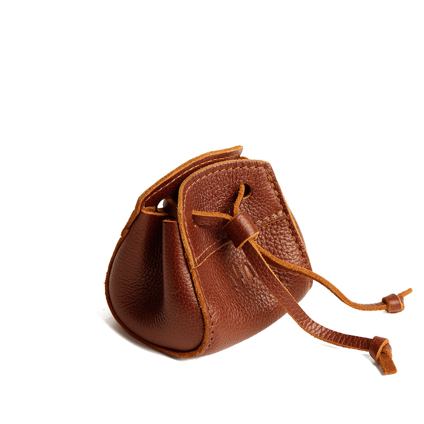 Nutmeg | Small leather pouch with leather drawstring closure and lobster claw clasp