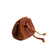 Nutmeg | Small leather pouch with leather drawstring closure and lobster claw clasp