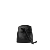 Pebbled--black | Small leather pouch with leather drawstring closure and lobster claw clasp