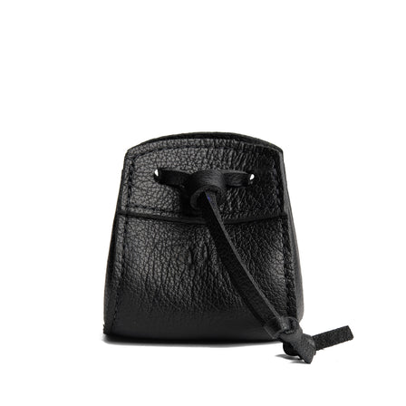 Pebbled--black | Small leather pouch with leather drawstring closure and lobster claw clasp