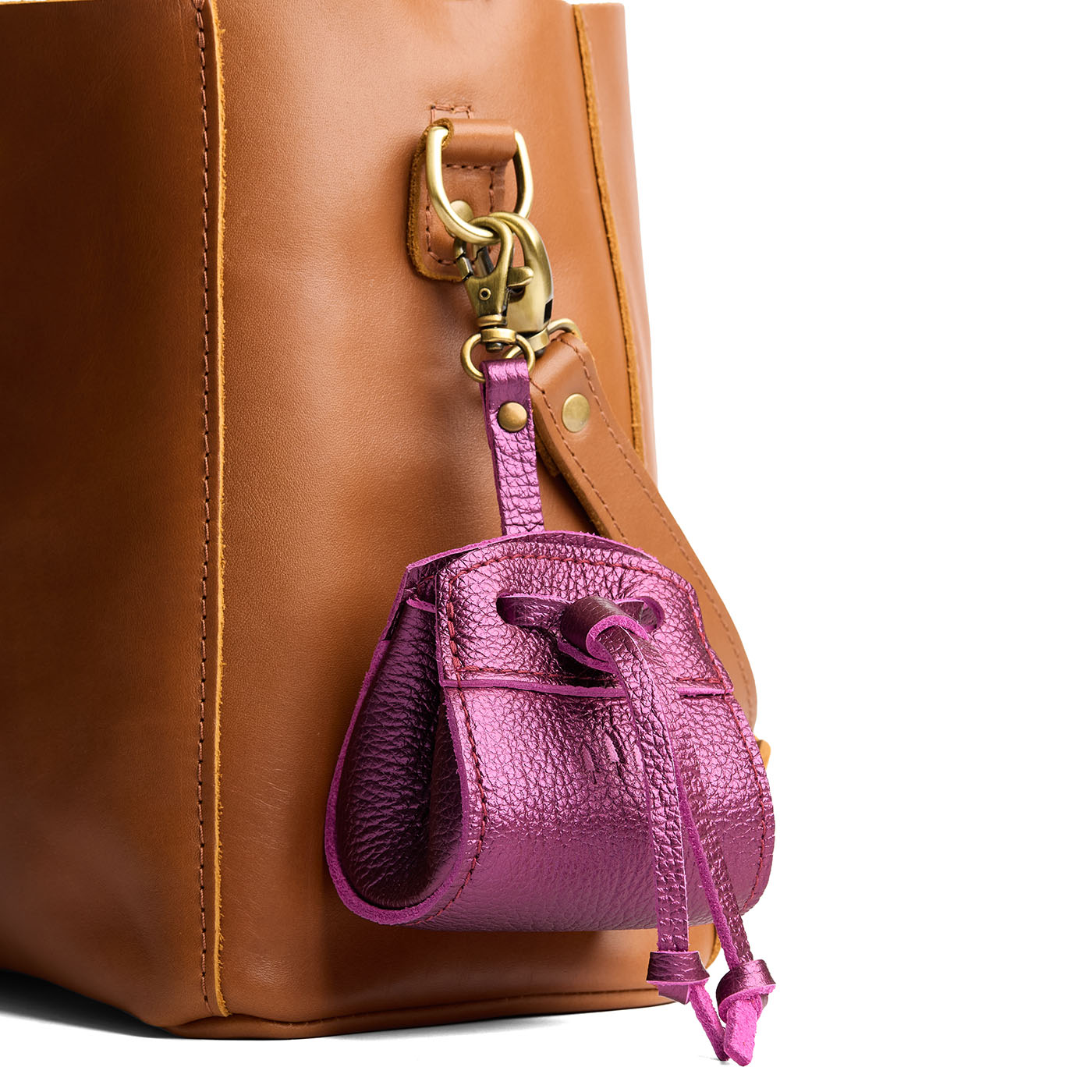 Ultra Violet | Small leather pouch with leather drawstring closure and lobster claw clasp
