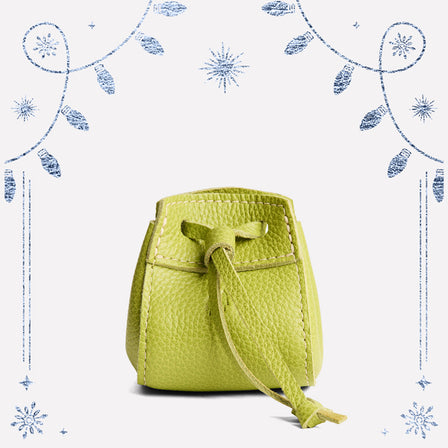 Wasabi | Small leather pouch with leather drawstring closure and lobster claw clasp