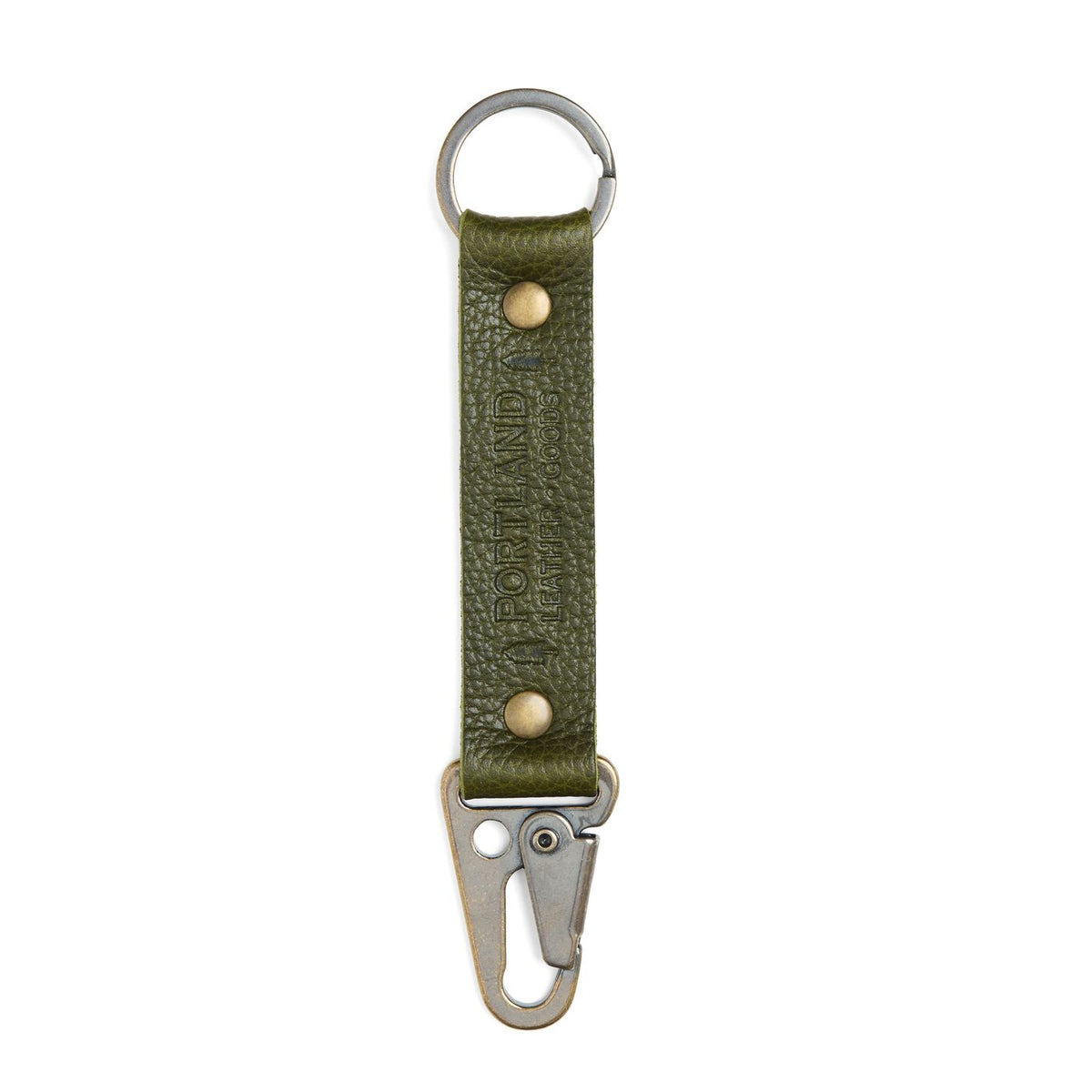 Pebbled Olive*Long | Leather logo branded keychain 