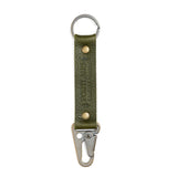 Pebbled Olive Long | Leather logo branded keychain 