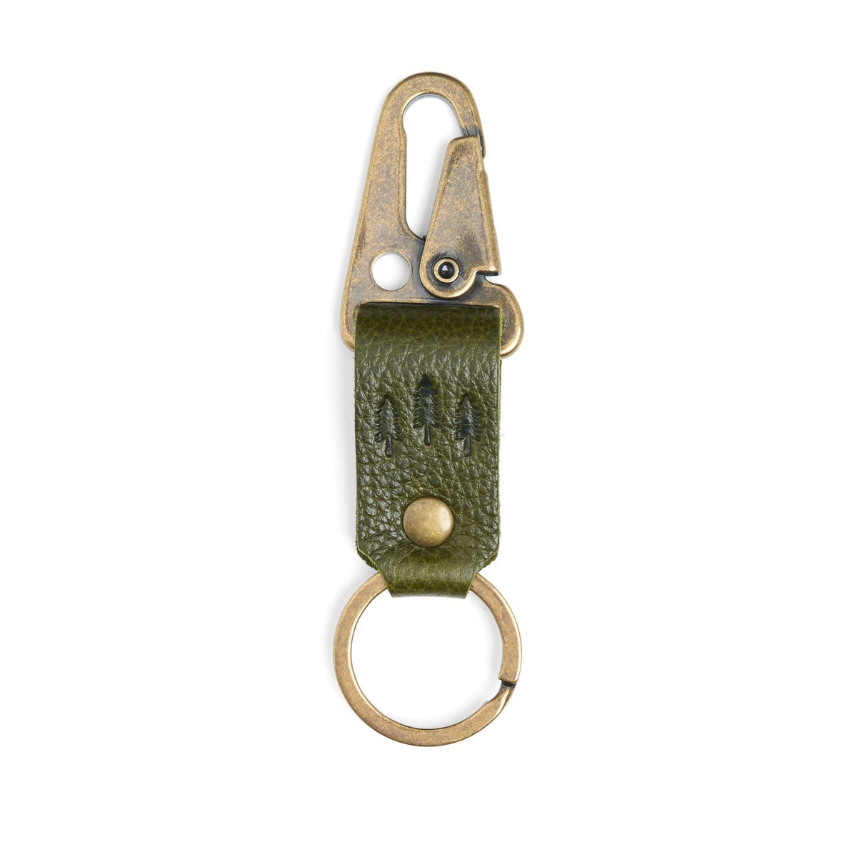 Pebbled Olive*Short | Leather logo branded keychain 