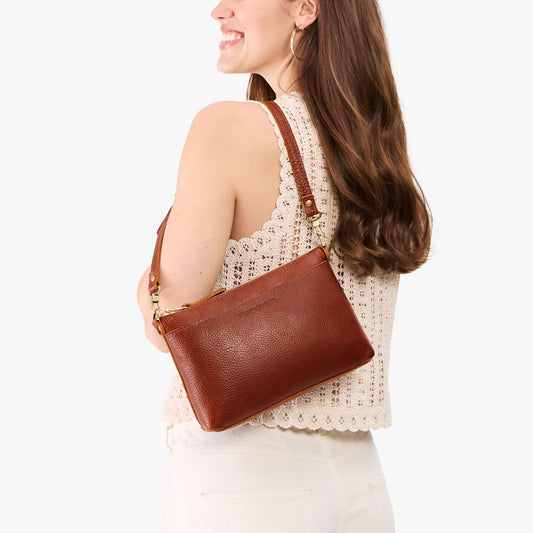 Nutmeg*Small | Zip top crossbody bag with detachable strap