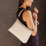 Bone Large | Zip top crossbody bag with detachable strap