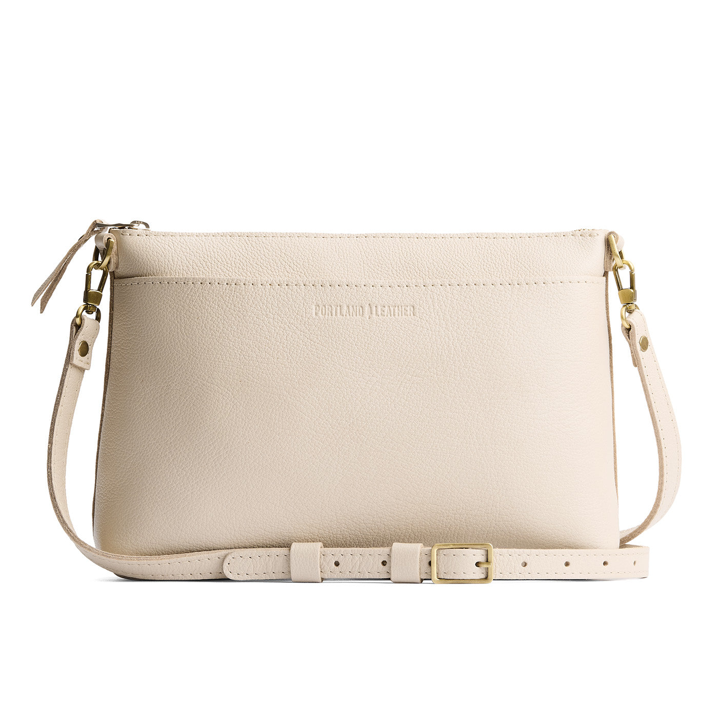 Pebbled Bone*Large | Zip top crossbody bag with detachable strap 